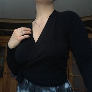 Black wrap front cardigan sweater
